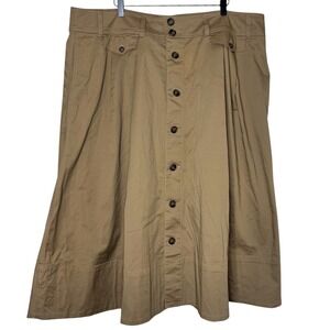 Lauren Ralph Lauren Khaki Utility Safari Midi Skirt Button Front Size 22 Plus
